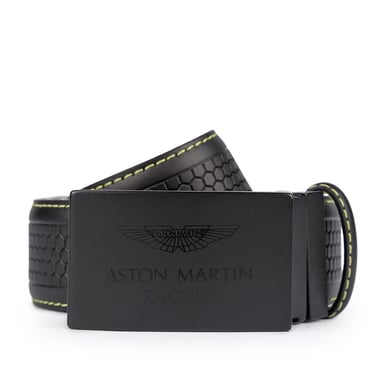 Men's Hackett, Aston Martin Racing Central Stitch Leather Belt in Black & Lime