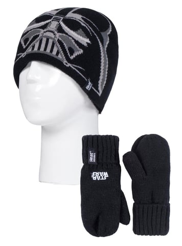 Wärmehalter - Jungen Fleece gefüttert Marvel/Star Wars Warm Thermal Ski Beanie Winter Mütze und Handschuhe Set - Darth Vader