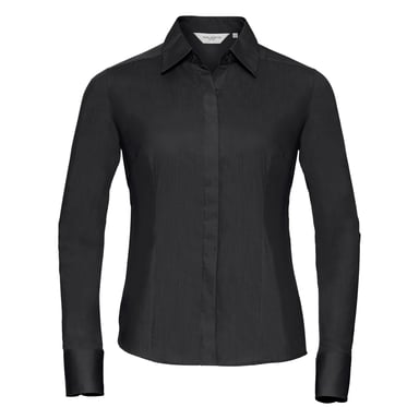 Russell Collection Damen/Damen Langarmhemd aus pflegeleichter Poly-Baumwolle aus Popeline (Schwarz)