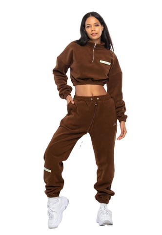 Tom Barron Casual Cropped Fleece Stilvoller Oversize-Trainingsanzug-Set für Damen