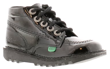 Kickers Younger Girls Ankle Boots Hi Zip Leder mit Spitze und Reißverschluss schwarz Lack