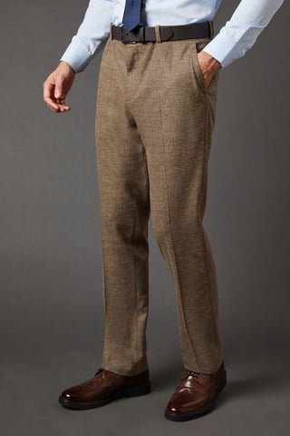 Light Brown Tweed Look Tailored Fit Suit Trouser