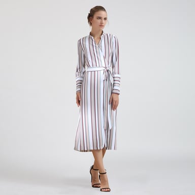 Gestreiftes Midi-Wickelkleid