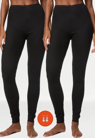 M & S Womens 2 Pack Thermal Pointelle Leggings In schwarz