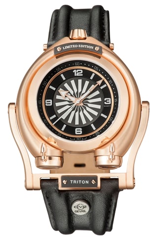 GV2 Triton Schwarzes Zifferblatt Kalbsleder Schwarzes Leder Schweizer Automatikuhr