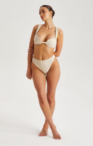Beige Textured Ribbed Bikini Top