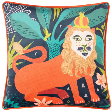 Kate Merritt Lion Piped Velvet Feather Filled Cushion