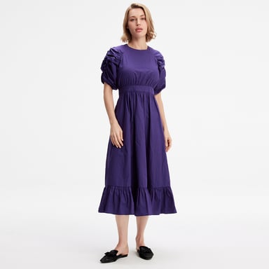 Trapezkleid mit gepufften Ärmeln
