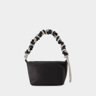 Crystal Phone Cord Hobo Bag - Kara - Schwarz - Leder