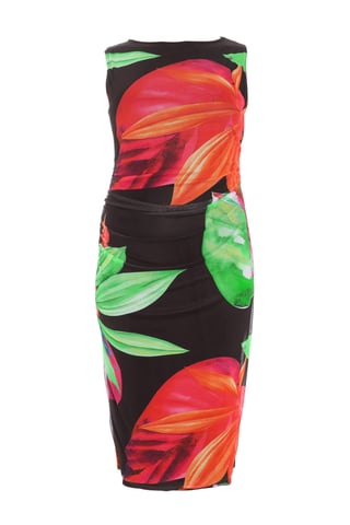 Curve Black Tropical Round Neck Midaxi Dress