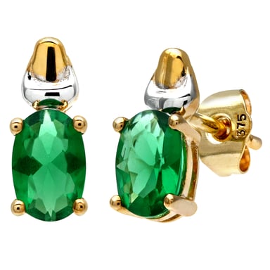 Boucles d'oreilles pour femme en or jaune et blanc 9 carats avec zircone cubique et pierre de naissance émeraude