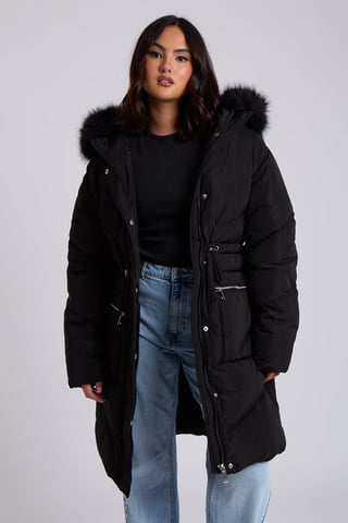 Urban Bliss Black Faux Fur Padded Parka