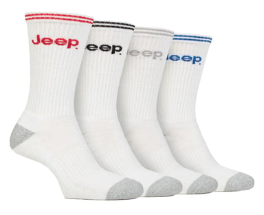 Herren Sport Crew Socken | Jeep | 4er Pack Baumwolle Laufsocken mit verstärkter Ferse und Spitze - Weiß
