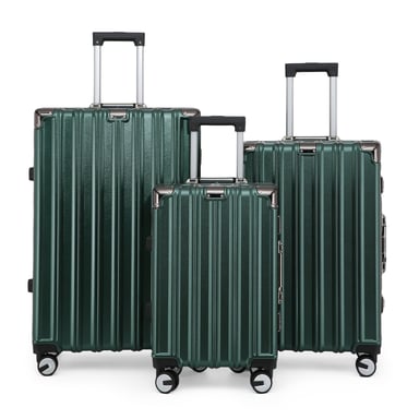 Hartschalenkoffer Grün Set Robustes 8-Rollen-Gepäck Kabinenkoffer