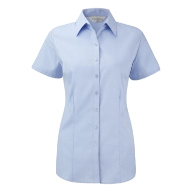 Russell Damen Bluse / Hemd mit dezentem Fischgrätenmuster, kurzärmlig (Hellblau)