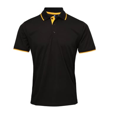 Premier Mens Coolchecker Contrast Pique Polo Shirt (Schwarz/Sonnenblume)