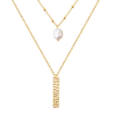 Necklace stainless steel yellow gold freshwater cultured pearl white Valero Pearls