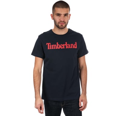 Men's Timberland Season Linear Logo Crew T-Shirt in Navy