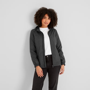 Craven Womens Waterproof Packaway Jacket - Washed Black Swirl Print