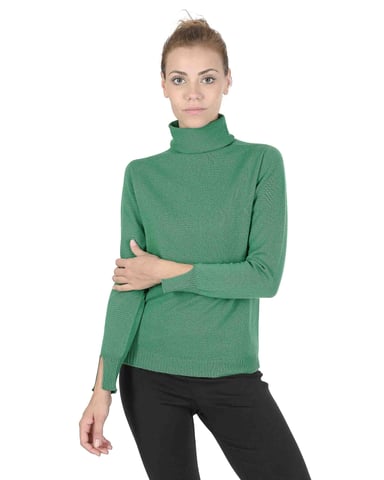 Crown Of Edinburgh Cashmere Rollkragenpullover Für Frauen Coe 0023 Grün