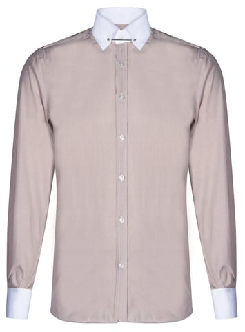 Herren-Hemd mit Club-Kragen, beige, 1920er-Jahre, Peaky Blinders, mit Bar-Popeline-Anstecknadel. Smart