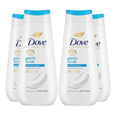 Dove Advanced Care Body Wash Gentle Scrub 24H Renewing Micromoisture 225ml, 4pk