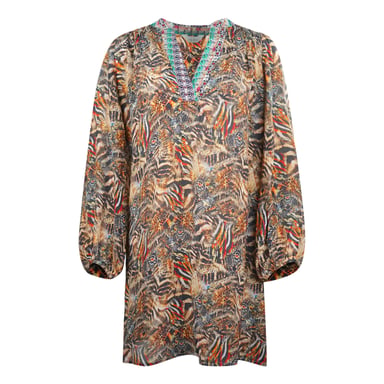 Inoa Golden Eagle Braun Langärmliges Seidenkleid mit V-Ausschnitt