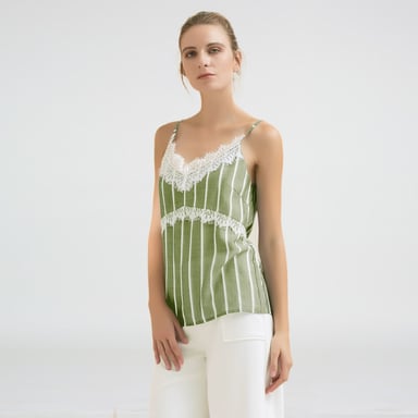 Gestreiftes Camisole-Oberteil mit Spitzenausschnitt