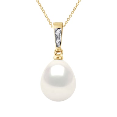 DIADEMA - Anhänger - Diamanten - echte Süßwasserperlen - Weiß - Gelbgold