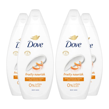 Dove Fruity Nourish Body Wash 0% Sulfate SLES for Soft & Smoother Skin, 4x225ml