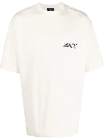 Blau gestreiftes T-Shirt mit aufgesticktem Logo von Balenciaga Political Campaign in Weiß