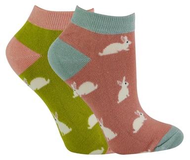 2 Paar Multipack Damen Bambus Trainer Socken | Miss Sparrow | Atmungsaktive Neuheit Tiermuster Socken - Kaninchen