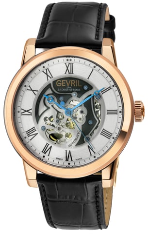 Gevril Herren Vanderbilt Schweizer Automatik, echte schwarze handgefertigte italienische Uhr