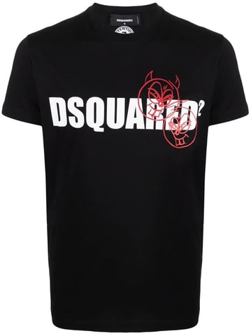 Dsquared2 Doodle Logo Face Baumwoll-T-Shirt in Schwarz