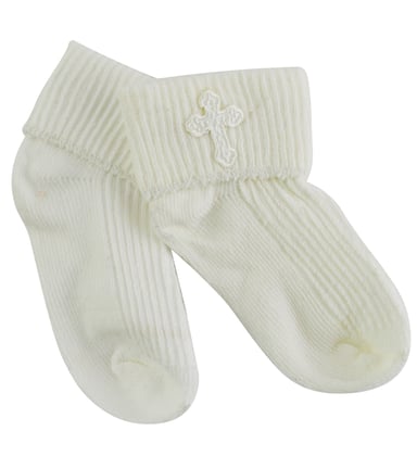 Baby-Taufsocken mit Kreuzstickerei | Neugeborene Baumwollsocken für Jungen & Mädchen - Creme