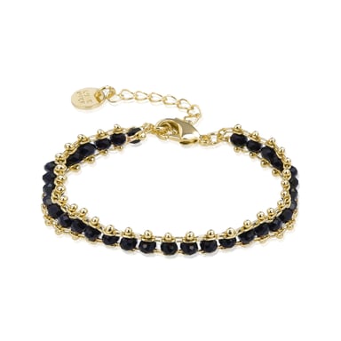 Luxenter 925 Sterling Silber Armband mit schwarzem Kristall in 18K Gelbgold - Lailai