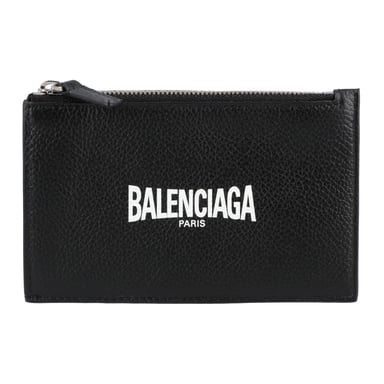 Balenciaga Leder Logo Reißverschluss Kartenetui Schwarz