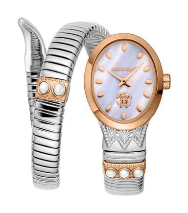 Roberto Cavalli Snake Damen Edelstahl zwei getönten Silber & Rose Gold Uhr