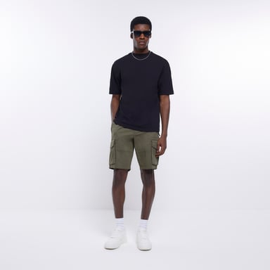 River Island Mens Utility Cargo Shorts Khaki Regular Fit