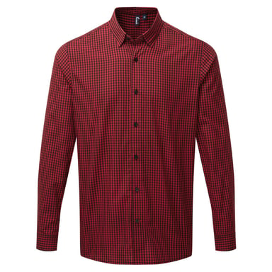 Premier Mens Maxton Check Langarmhemd (Schwarz/Rot)