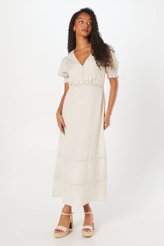 Tall Broderie Trim Button Front Midi Dress