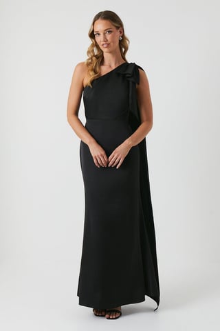 Bow And Drape Detail One Shoulder Satin Bridesmaids Dress