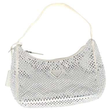 Prada Kristallverzierte Re-Edition 2000 Tasche aus Creme-Satin