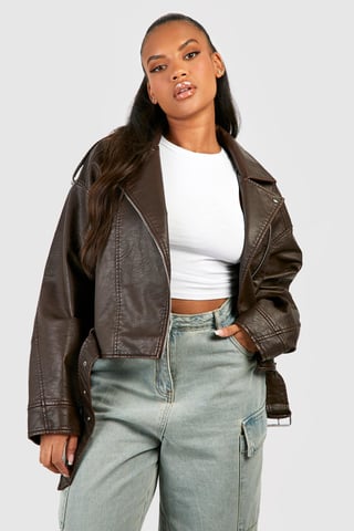 Plus Vintage Faux Leather Crop Biker Jacket
