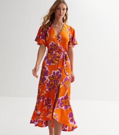 Großes Midikleid mit Blumendruck und Wickelung für Anlässe