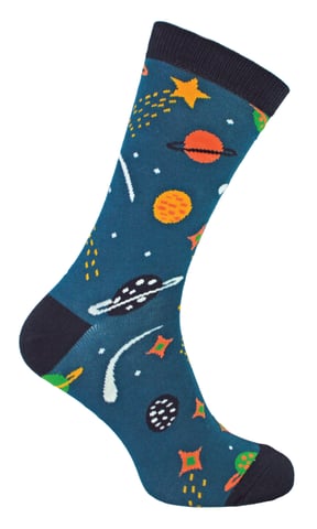 Mens Solar System Space Socken | Herr Heron | Neuheit Sterne Galaxie Planeten gemusterten Bambus-Socken - Raum (Navy)