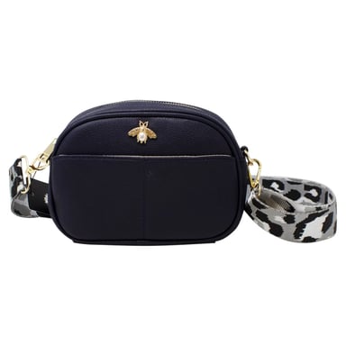 Black Bee Embellished Rounded Crossbody Bag
