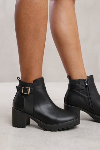 Wheres That From Womens 'Maylah' Mid Block Heel With Buckle Detail Stretch Ankle Boots