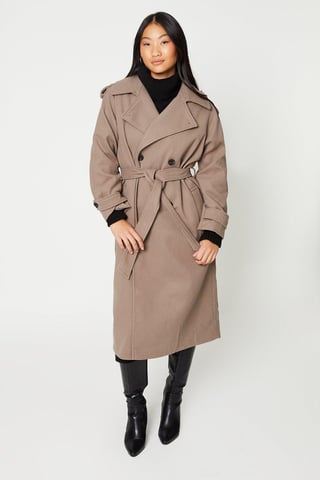 Petite Belted Wool Trench Coat