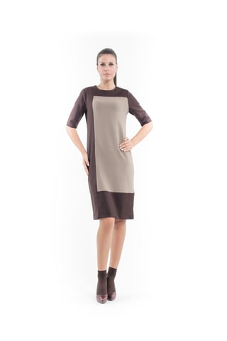 Shiftkleid aus Kontraststoff camel
